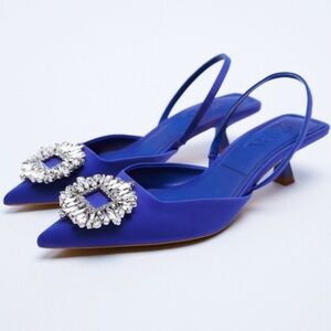 Zara Shimmery Slingback Heels (Blue)